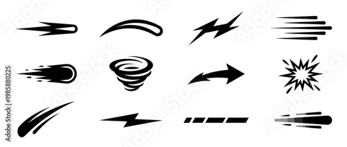 Collection of speed, motion, and impact vector icons for dynamic design elements and rapid movement concepts