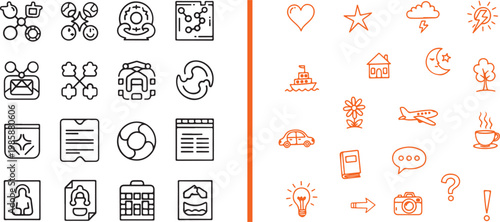 Set of hand drawn and geometric line art icons for web and mobile interface design
