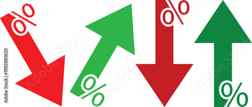 Red Green Percentage Arrow Up Down Financial Market Trend Icons