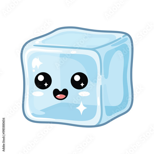 Cute cartoon ice cube character face.