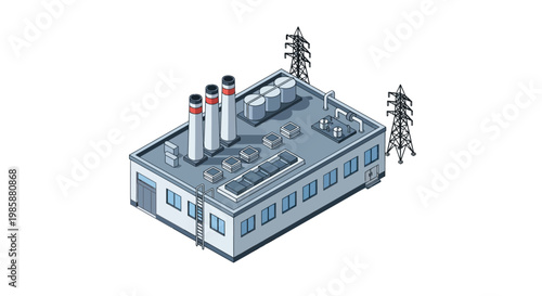 Industrial Power Station with Electrical Towers and Cooling Units, Generating Electricity for a City and Neighborhoods