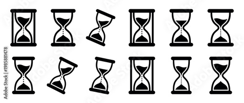 Hourglass sand timer icons representing time passing, measurement, and deadlines in a simple black silhouette style.