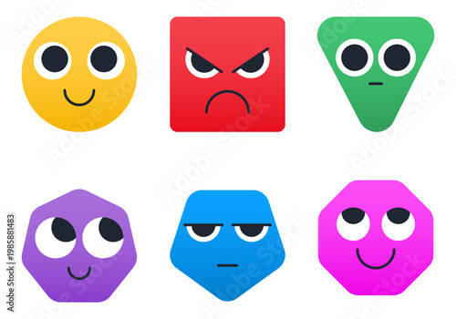 Colorful Cartoon Character Heads from Simple Geometric Figures vector illustration