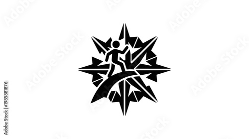Abstract Geometric Icon of a Person Overcoming Obstacles