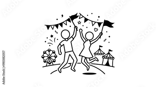 Joyful Couple Celebrating at a Carnival