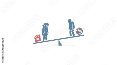Work-Life Balance Concept Depicted with Figures on a Seesaw