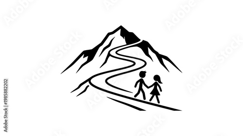 Couple Hiking Up Mountain Path Together