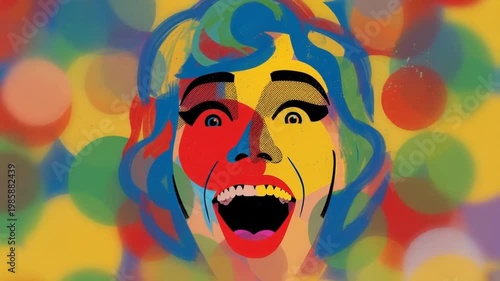 Joyful Expression in Vivid Hues: An emotive portrayal of a person in full expression, the image features bold colors and a sense of exhilaration