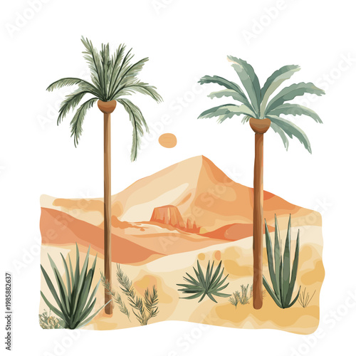 Sahara Desert. Sahara Desert hand drawn watercolor illustration on white background