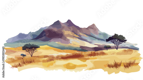 Simien Mountains. Simien Mountains hand drawn watercolor illustration on white background