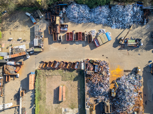 Aerial view of metal scrapyard recycling facility in Rotselaar, Belgium