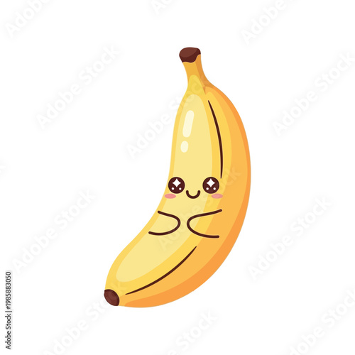 Cartoon banana with smiling face.