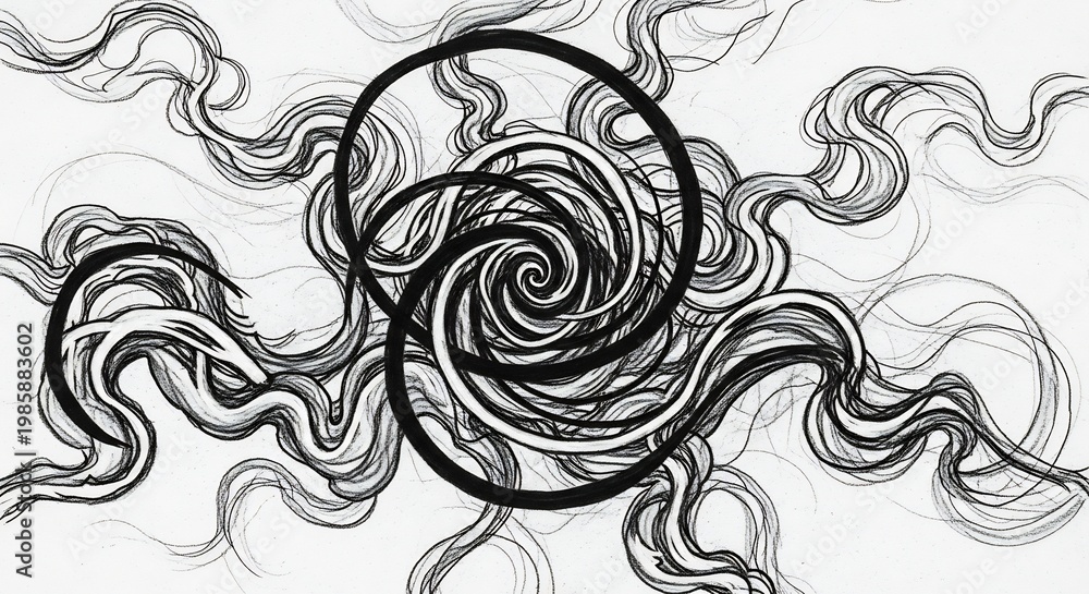Fototapeta premium Abstract Black and White Swirling Fractal Design with Intersecting Circles.