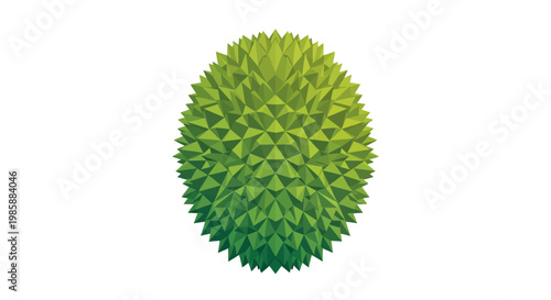 A geometric spiky sphere with a gradient from light green to dark green is centered in a stark white studio shot that creates a modern, abstract, and visually interesting presentation