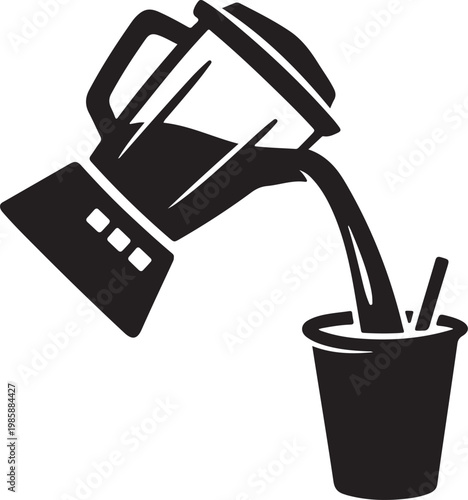 Clean black silhouette of smoothie blender pouring into cup