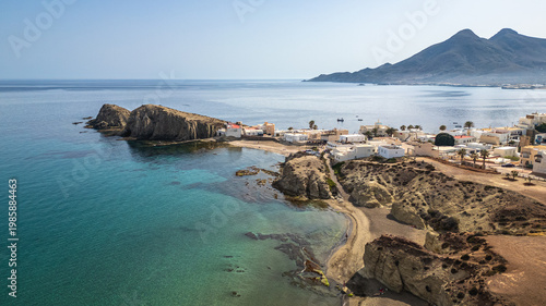 Bild auf Leinwand Aerial view of La Isleta del Moro in Cabo de Gata Natural Park