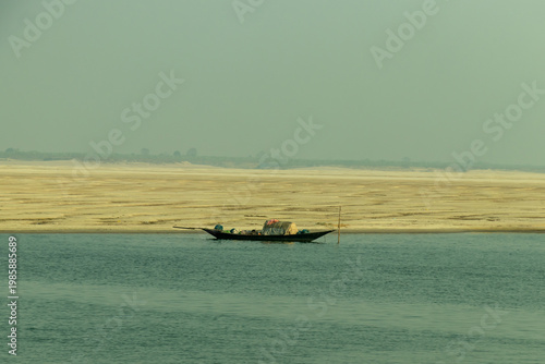 This landscape alluvial soil and the calm on waters with wooden boat