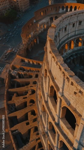 FPV Pass Along Colosseum Curved Stone Structure