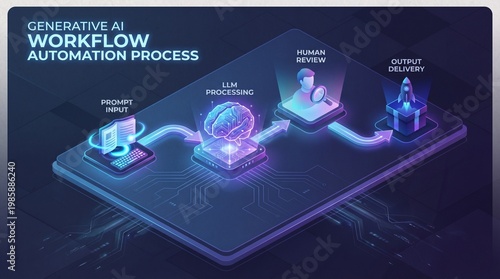 Generative AI Workflow Automation Diagram for Tech Startup and Digital Transformation Presentation 2026