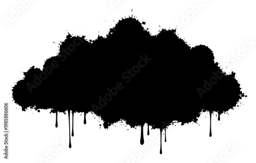 Cloud shape formed by heavy ink splatters and dripping paint in messy grunge style