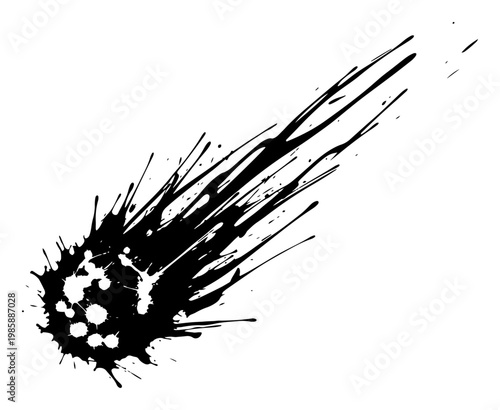 Meteor fireball crashing with motion trail and ink splatter grunge effect