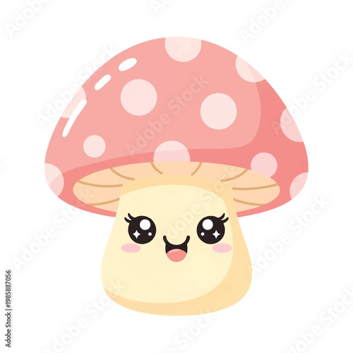 Cute cartoon mushroom face smiling sweetly.
