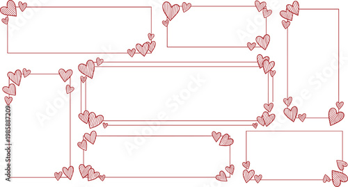 Heart frames red handdrawn label set for cards tags invites vector illustration ai eps editable print