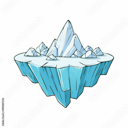 A stylized illustration of a floating iceberg with sharp, crystalline peaks and a blue, icy base.
