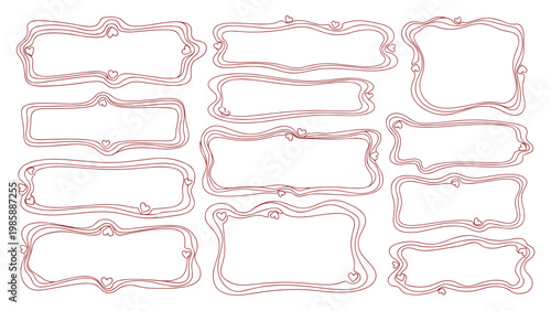 Heart frames wavy label set vector illustration for invites tags printable editable svg eps ai