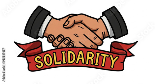 Retro Style Handshake with Solidarity Ribbon Banner