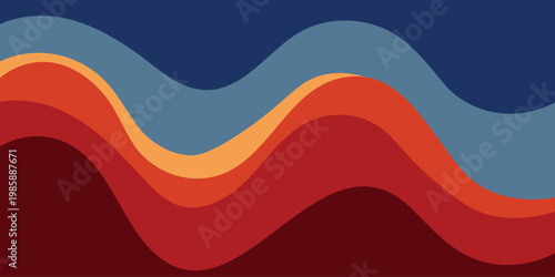 Abstract flowing waves in shades of red orange and blue creating a dynamic composition