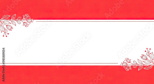 Red floral border illustration with white center space for text, featuring delicate line art and decorative elements on both sides