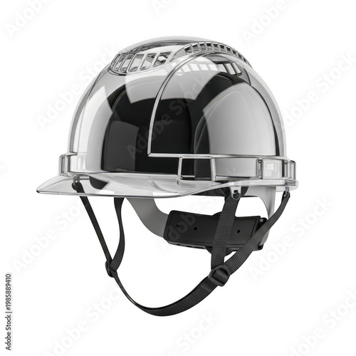 Modern protective helmet with integrated face shield for safety gear isolated on white background