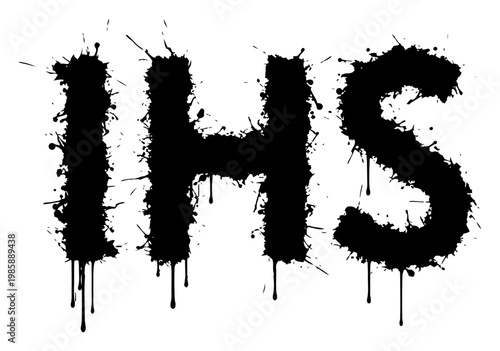 IHS christian monogram with ink splatters and dripping liquid in grunge style
