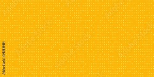 Yellow halftone pattern. Retro comic gradient background. Bright orange pixelated dotted texture overlay. Cartoon pop art faded gradient pattern. Vector backdrop for poster, banner, advertisement