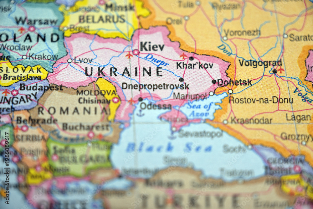 Obraz premium Ukraine Highlighted on World Map with Soft Blurred Background Geographic Focus