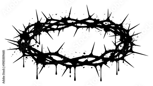 Crown of thorns religious symbol with ink splatters and dripping paint style