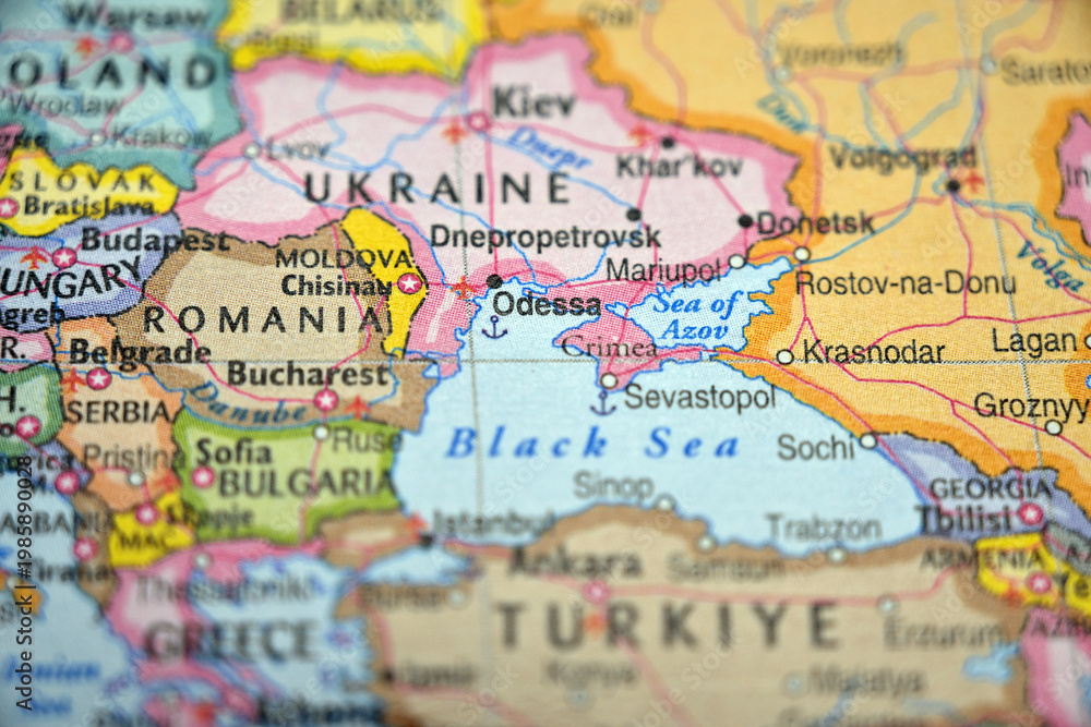 Obraz premium Odessa Ukraine Highlighted on World Map with Soft Blurred Background Geographic Focus