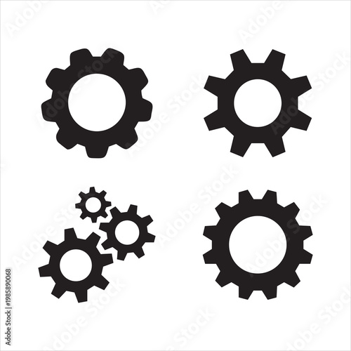 Gear set. Setting gears icon. Cogwheel group. Gear design collection. Black gear wheel icons on white background - stock vector.