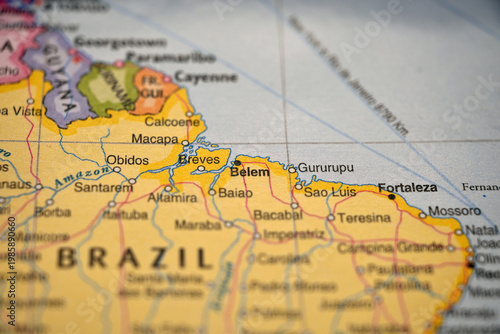 Minimalist Belém City Map Outline on Soft Blurred Defocus Background for Brazilian Regional Travel