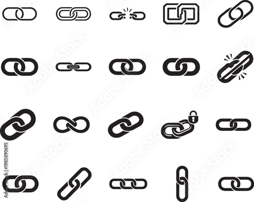 Simple link line icon set minimal chain connection symbols vector for web UI and interface design.