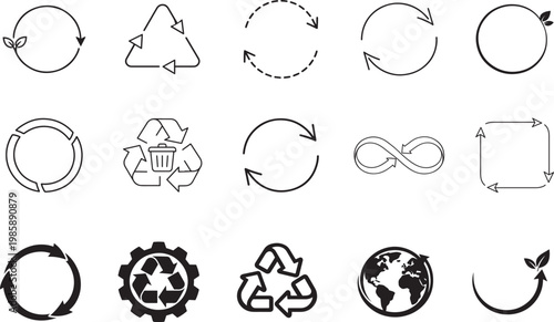 Recycle icon set line style eco symbols vector EPS  10 for sustainability waste management design.