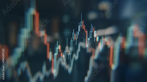 Cinematic abstract reflection of financial charts on glass surface