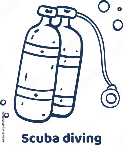 Scuba diving air tanks with regulator hose, perfect for diving poster, safety brochure