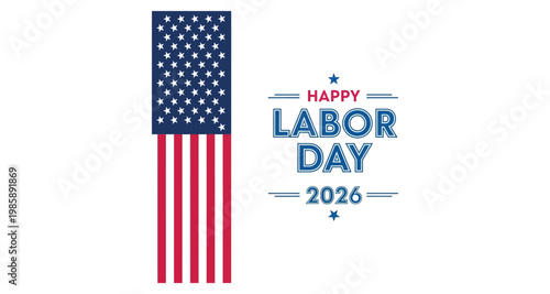 Happy Labor Day 2026 greeting with American flag elements on white background