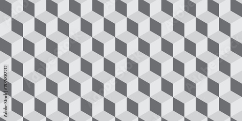 Gray repeat cube background with abstract geometric seamless textured pattern tile 3D Illustration