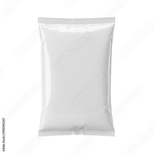 Standing white paper bag with sealed top for storage or packaging isolated on white background