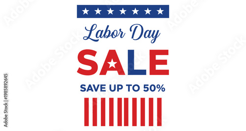 Labor Day Sale Save Up to 50 Percent with Patriotic Stars and Stripes Barcode