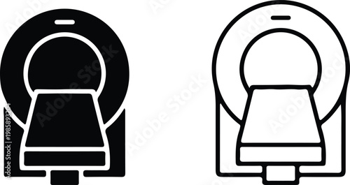 MRI scanner black black line icon set vector 