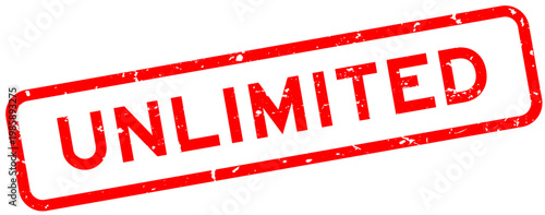 Grunge red unlimited word square rubber seal stamp on white background